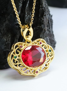 红刚玉吊坠培育红宝石如意项链民族风女士吉祥纳福礼物个性饰品