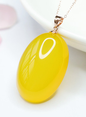 S925银镶天然黄玉髓鸽子蛋吊坠玛瑙珠宝女士时尚挂件礼物饰品