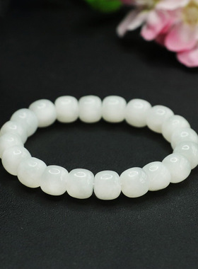 天然和田玉手串白玉桶珠路路通手链玉石珠宝男女气质简约饰品礼物
