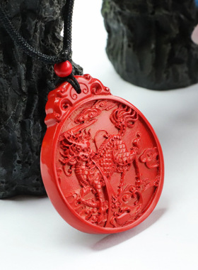 朱砂吊坠红砂火麒麟挂件项链复古风本命年男女士吉祥纳福礼物饰品