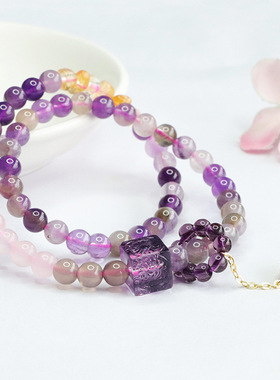 九紫离火极光23双圈手串琉璃方块水晶彩宝手链女士款气质时尚百搭