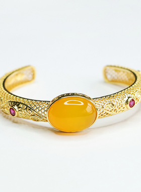 绿玛瑙手镯鸡油黄玉髓镯子首饰民族风女士款礼品气质文雅大气饰品