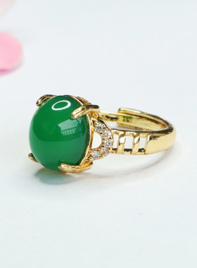 冰种绿玉髓戒指天然玛瑙水晶指环女士款礼品气质文雅大气饰品