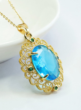 蓝色时尚吊坠宫廷风复古项链首饰女士款礼品气质文雅大气时尚饰品