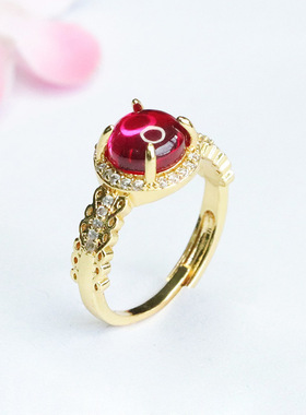 培育红宝石戒指红刚玉彩宝指环珠宝女士款礼品气质文雅大气饰品