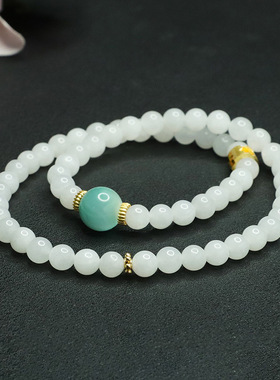 天然和田玉白玉手串海纹石手链双圈女士百搭简约饰品送女友礼物