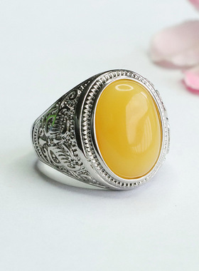 天然琥珀戒指蜜蜡扳指指圈复古新中式民族风饰品情侣闺蜜礼物