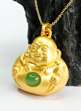 天然和田玉碧玉佛公吊坠福伴一生弥勒佛国潮复古风女士款项链挂件