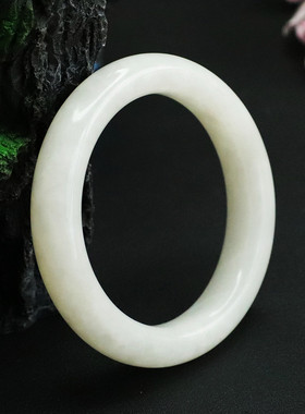 天然和田玉简约古风手镯白玉正圈镯子玉石珠宝白月光女神款手饰品