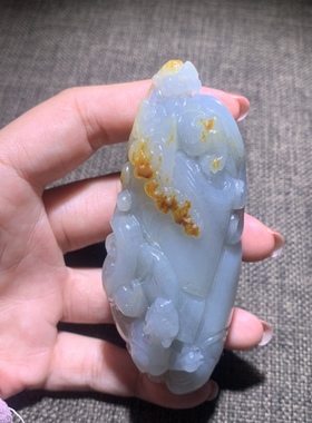 新疆和田玉籽料独籽3色油糕料红皮锦灰堆手把件兽上加兽克146.4