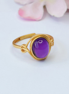 S925银镶天然紫水晶戒指紫色彩宝指环男女士款吉祥纳福礼物饰品