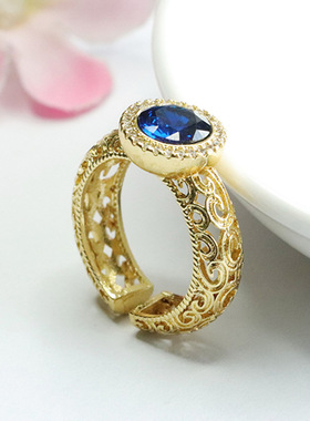 培育尖晶石戒指蓝色彩宝指环新中式民族风女士手饰品时尚个性礼物
