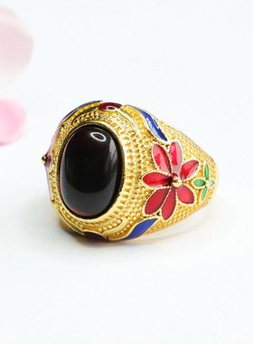 天然琥珀戒指血珀指环扳指男女士新中式民族风手饰品情侣闺蜜礼物