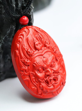 朱砂钟馗头像吊坠红砂挂件复古风本命年男女士吉祥纳福礼物饰品