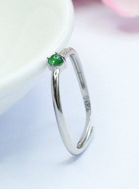 S925银镶A货翡翠戒指冰种帝王绿几何指环男女士民族风饰品礼品