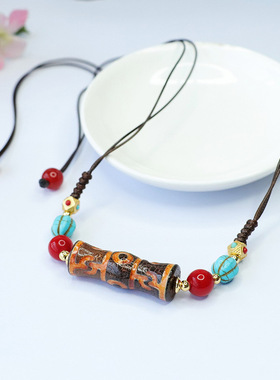 三眼莲花师法器天珠玛瑙项链挂链藏式饰品复古民族风时尚个性礼物