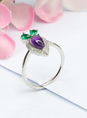 天然紫水晶戒指紫色彩宝胡萝卜指环女戒圈民族风饰品时尚个性礼物