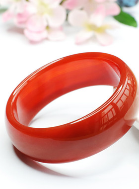 红玛瑙手镯宽版轮胎南红色满肉彩宝女士气质简约饰品节日礼物