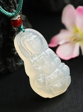 天然白玉髓吊坠玛瑙冰种普度众生观音珠宝复古风男士饰品节日礼品