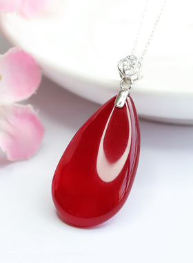 S925银镶红玛瑙吊坠玉髓水滴项链新中式民族风时尚饰品女士款礼物