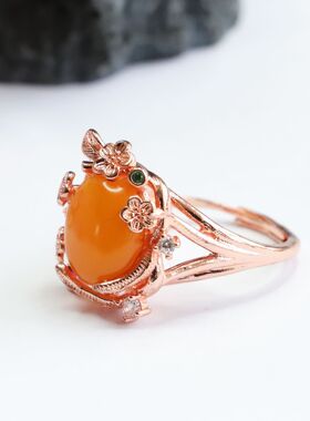 天然老料蜜蜡戒指俄料琥珀花草指环女士款礼品气质文雅大气饰品