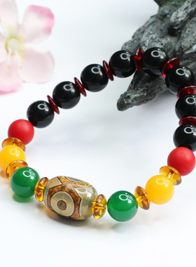 西藏三眼天珠手链黑玛瑙手串珠宝新中式民族风手饰品情侣闺蜜礼物