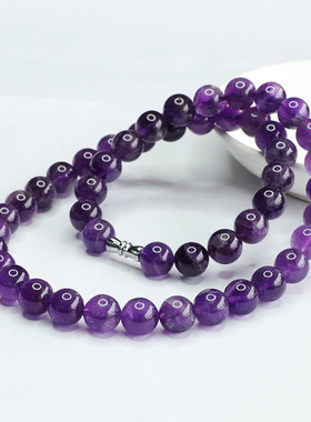 天然紫水晶项链九紫离火珠链彩宝首饰女神款复古百搭长款毛衣链