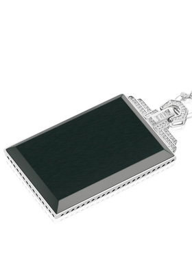 老料和田玉墨玉无事牌吊坠正品S925银镶天然玉石挂件项链男女