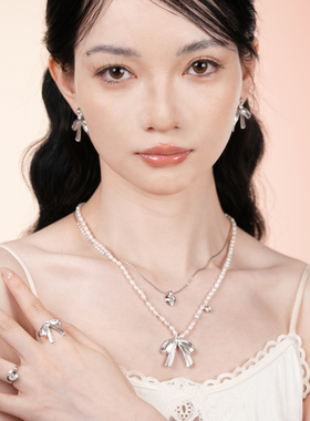 JOLIENANA/丝韵蝴蝶结/翡翠玉天然珍珠蝴蝶结两件套叠戴项链