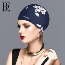 BE van der Anbathing Cap ladies fashion printed silicone Waterproof Comfort without stranglehead Large code Protective Ear Professional Swimming Cap