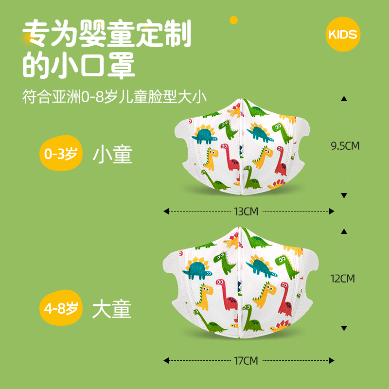 集瑞德0-3岁宝宝婴幼儿4-12岁大童儿童专用立体防护口罩独立包装