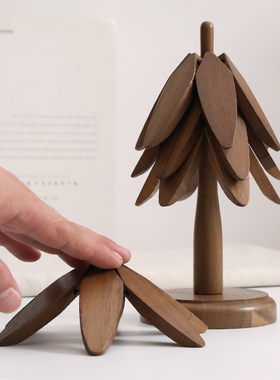 创意木质圣诞树装饰摆件家居桌面餐桌垫原木装饰品实木防烫隔热垫