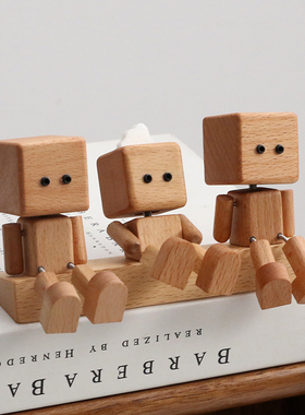 实木机器人桌面摆件创意木质小摆件治愈系可爱汽车装饰品礼品礼物