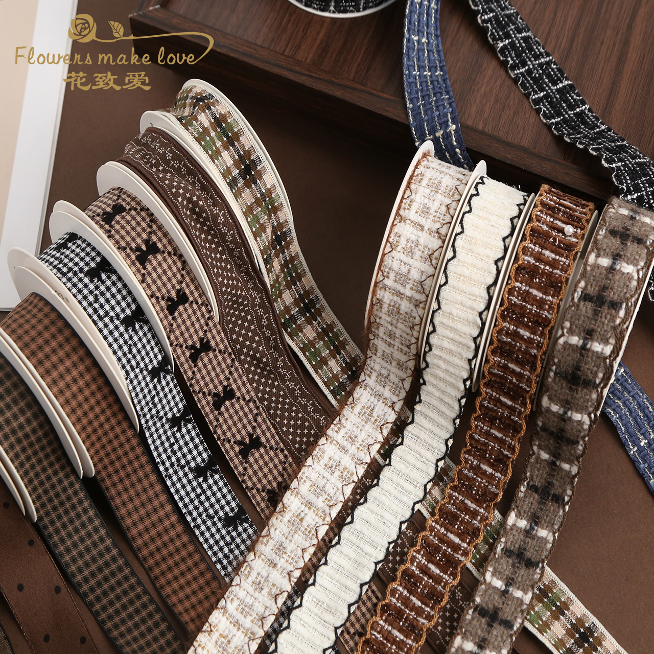 美拉德焦糖咖啡系列丝带秋冬氛围感缎带高级感鲜花束礼品包装绑带 - 图1