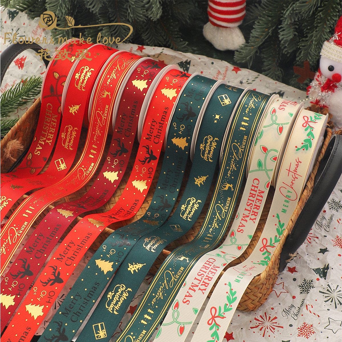 圣诞节丝带红绿色系螺纹绑带花艺礼品diy装饰蝴蝶结烫金绸带,淘宝优惠券,粉丝福利购,淘宝优惠卷