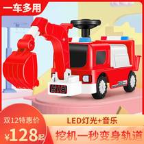 Multi-functional slide wagon excavator variable small track toy music light baby puzzle car