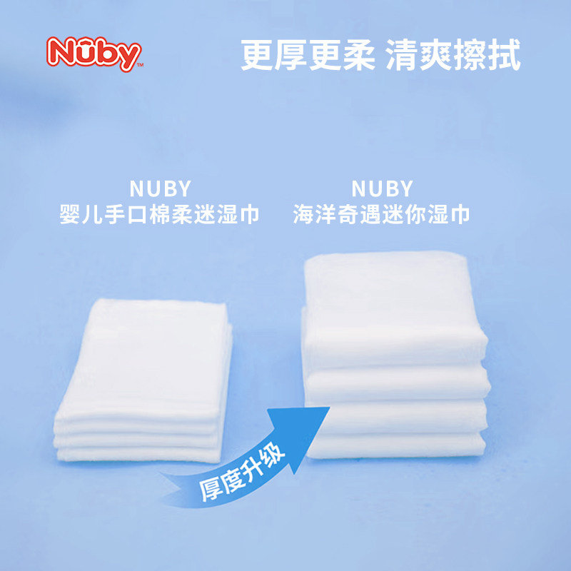 NUBY努比婴儿湿巾便携儿童随身小包宝宝手口擦屁屁迷你湿纸巾8包,淘宝优惠券,粉丝福利购,淘宝优惠卷