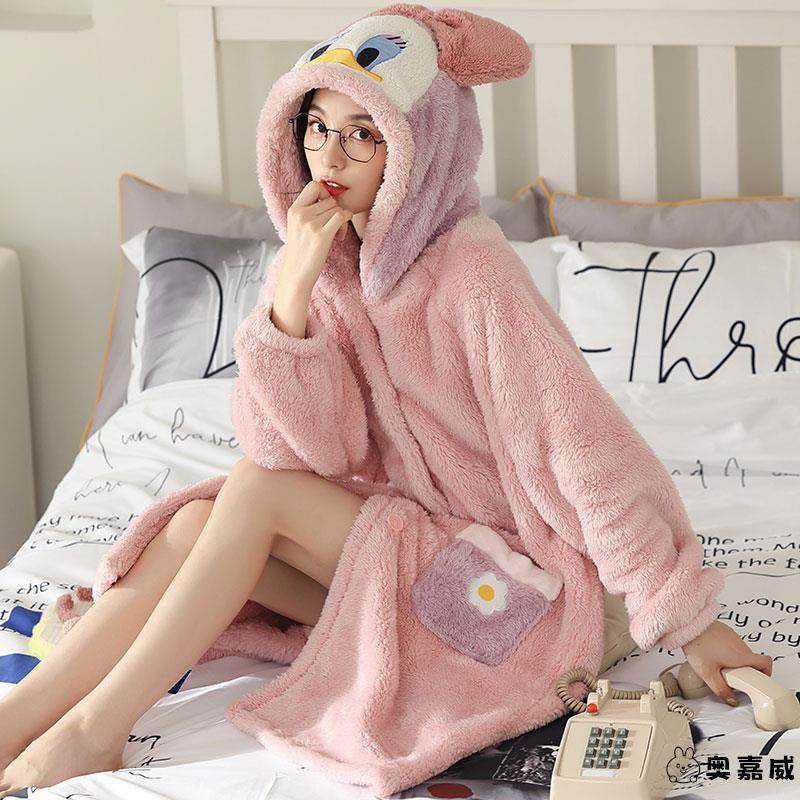 女士浴袍洗澡专用吸水不掉毛珊瑚绒睡袍长款睡衣加绒宽松甜美卡通,淘宝优惠券,粉丝福利购,淘宝优惠卷