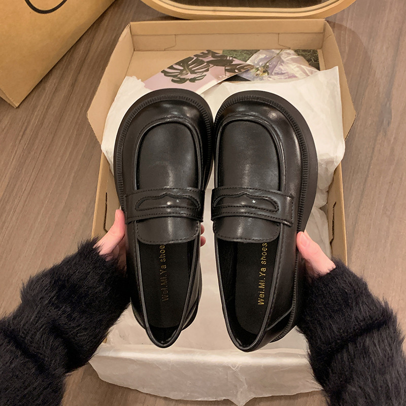 低跟黑色圆头复古一脚蹬通勤乐福鞋女学生百搭英伦学院风小皮鞋潮,淘宝优惠券,粉丝福利购,淘宝优惠卷