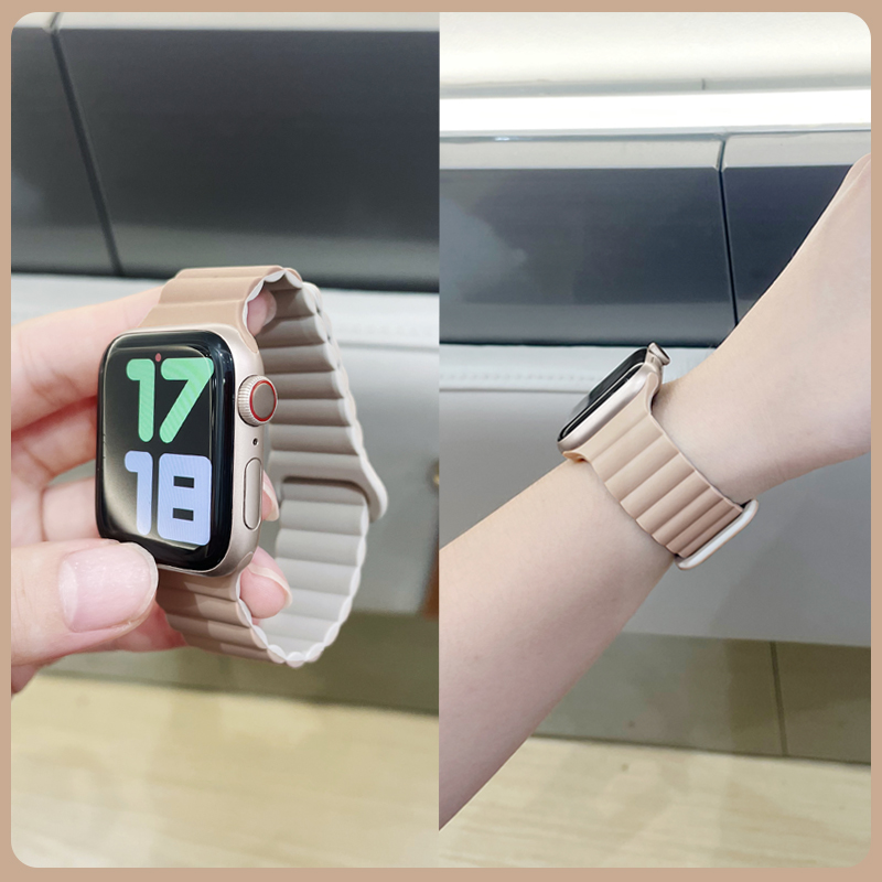 适用applewatch9苹果S8手表iwatch7表带s7硅胶SE2磁吸6创意5双色4小众3代高级ins新款Ultra男女运动透气表带-图2