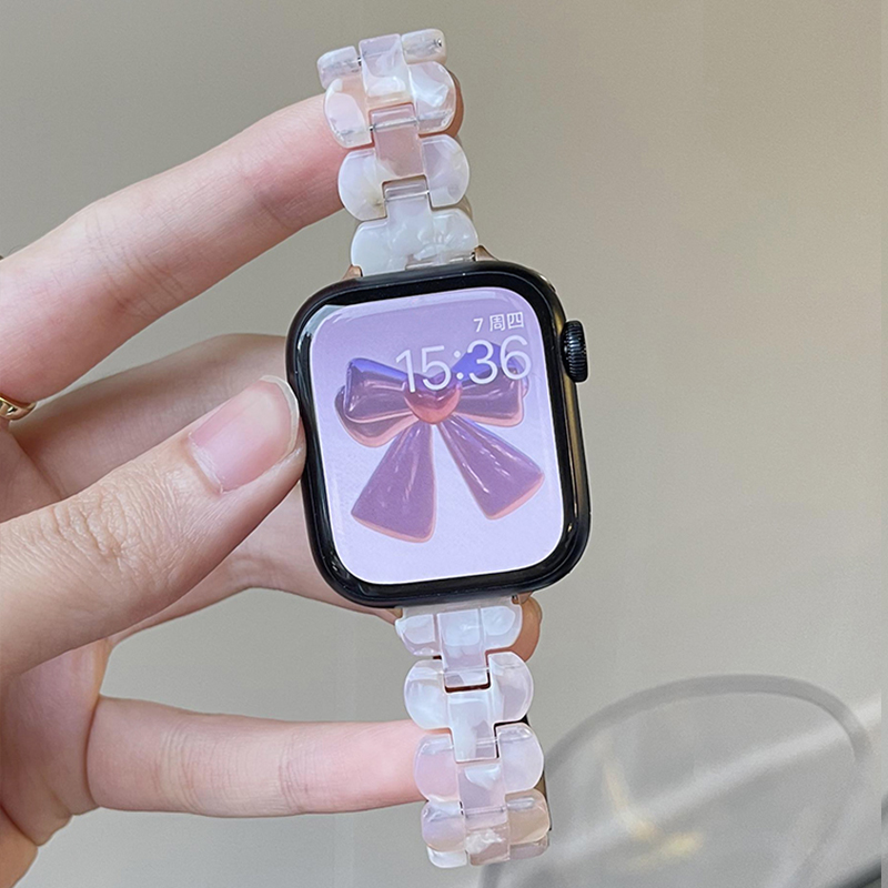 适用applewatch9新款花瓣树脂表带iwatc7苹果冰川透明手表带5创意s8可爱4女生SE高级ultra小众ins小香风6腕带 - 图1