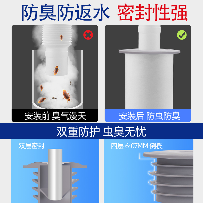 厨房下水管防返臭神器洗衣机排水道溢水50硅胶盖密封圈堵口器塞