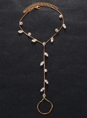 ins风爆款锆石树叶连指手链简约微镶锆石手链首饰 Bracelet