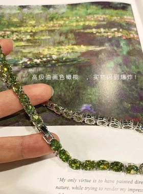 莫奈睡莲/油画色橄榄绿色爆闪项链小众设计感项链