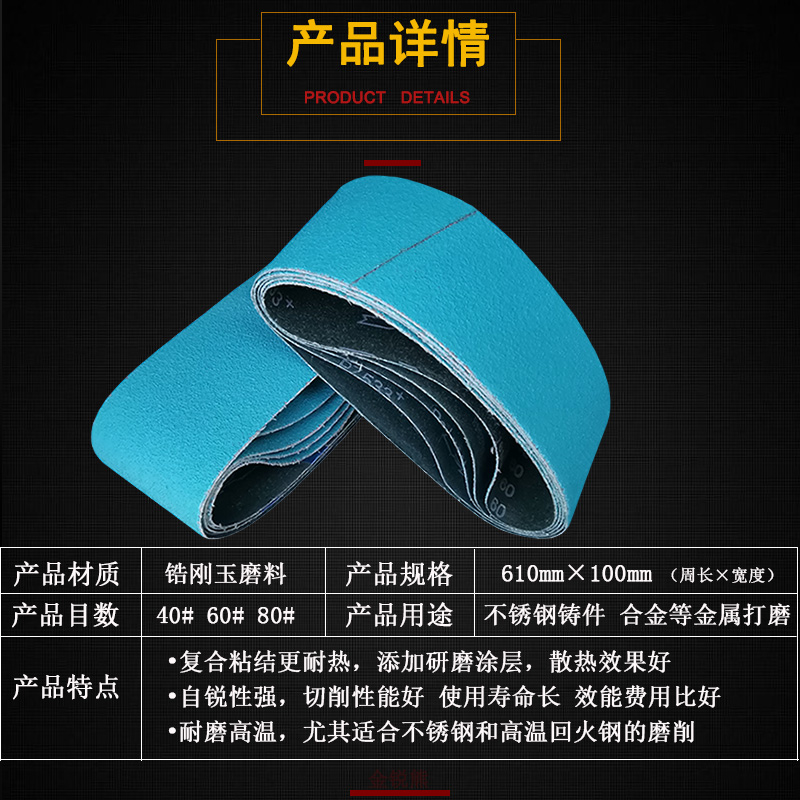 进口蓝色锆刚玉砂带条610x100不锈钢专用坡口机磨口机坦克机沙带 - 图1