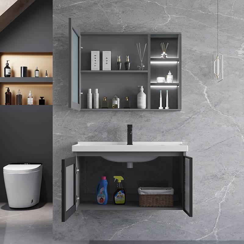 新疆西藏包邮太空铝浴室柜组合小户型洗手盆卫生间洗脸面盆一体洗 - 图0