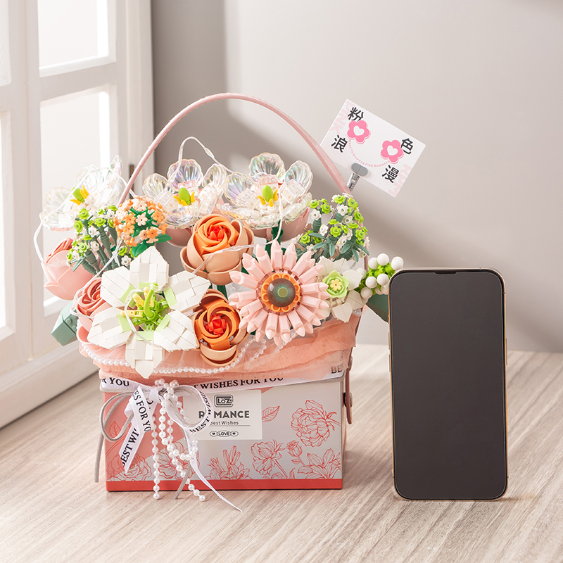 LOZ俐智积木手提花束礼盒永生花幻彩粉礼物玫瑰花情人节女生闺蜜 - 图3