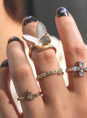 European and American fashion butterfly combination ring欧美