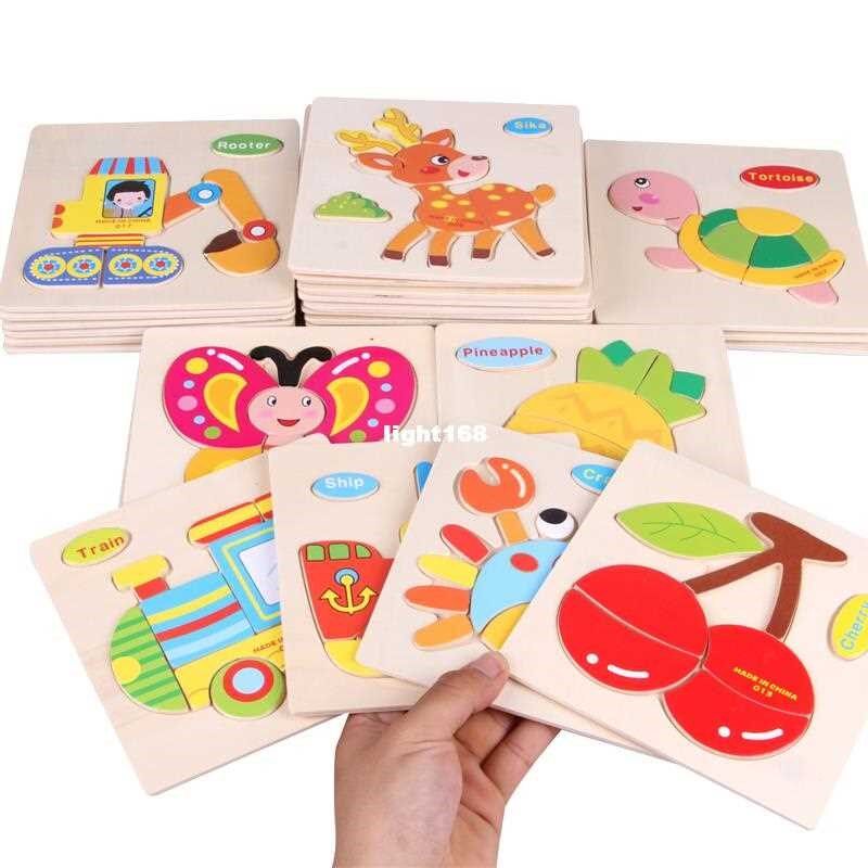 Kids 3D Puzzles Jigsaw Wooden Toys For Children Cartoon Anim_虎窝淘