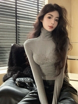 Flash drill long sleeve t-shirt woman autumn winter pure desire to be in high collar with high collar and woolen sweater bottom-shirt